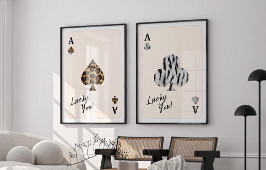Set of 2 Playing Card Art, Leopard & Zebra Wall Art – Digital Download (B121)