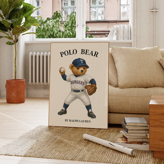 Rangers Polo Bear Poster, USA Bear Print – Physical Print (D83.0)