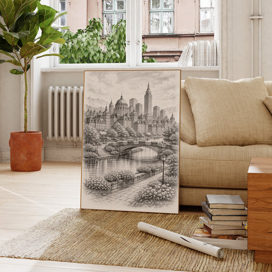 Classical City River Sketch Wall Art