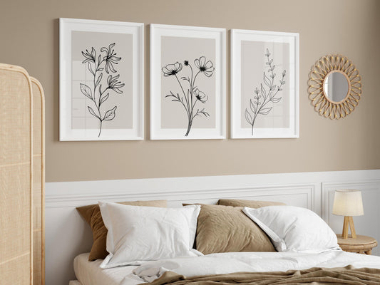 Minimalist Botanical Line Art Set (3 Prints) – Digital Poster (A49)