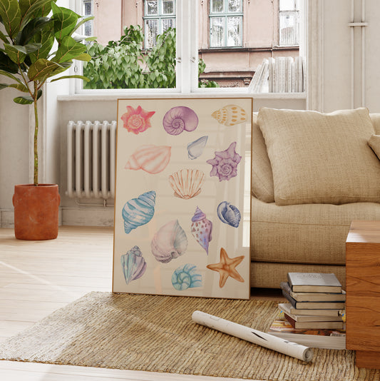 Pastel Watercolor Seashell Poster