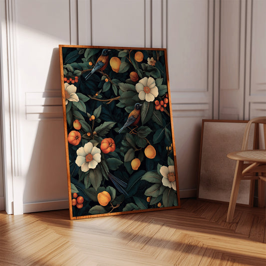 Vintage Botanical Bird & Fruit Print
