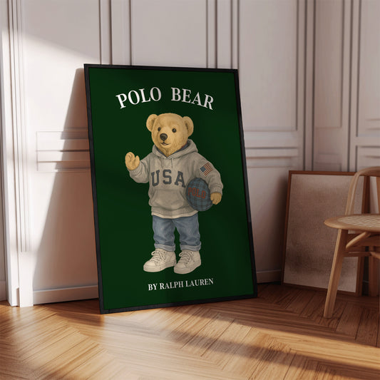 Polo Bear Poster, Sport Bear Print – Physical Print (D38)