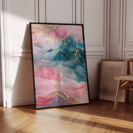 Majestic Blue and Gold Mountain Peak Poster