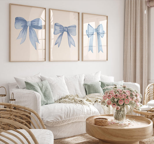 Blue Bow Poster Set, Preppy Wall Art – Digital Poster