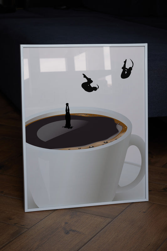 Coffee Funny Wall Art, Surreal Coffee Print — Physical Poster (A7)