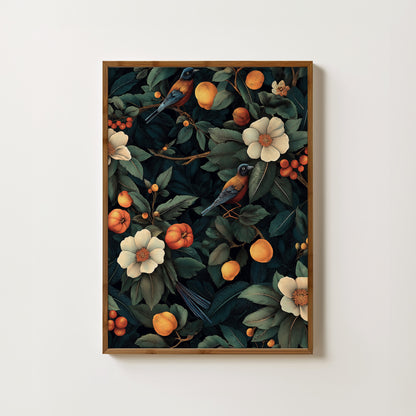 Vintage Botanical Bird & Fruit Print