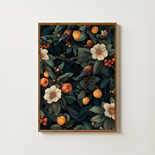 Vintage Botanical Bird & Fruit Print