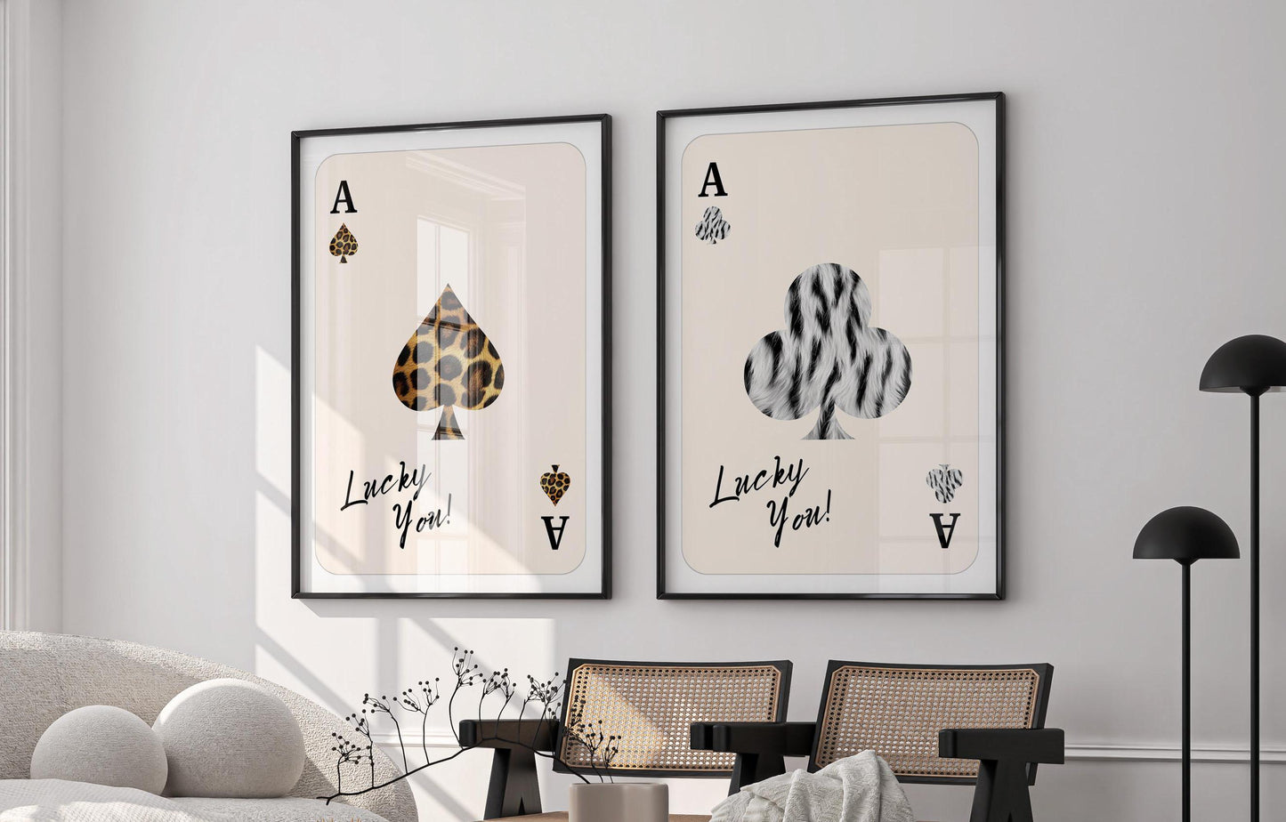 Set of 2 Playing Card Art, Leopard & Zebra Wall Art – Digital Download (B121)