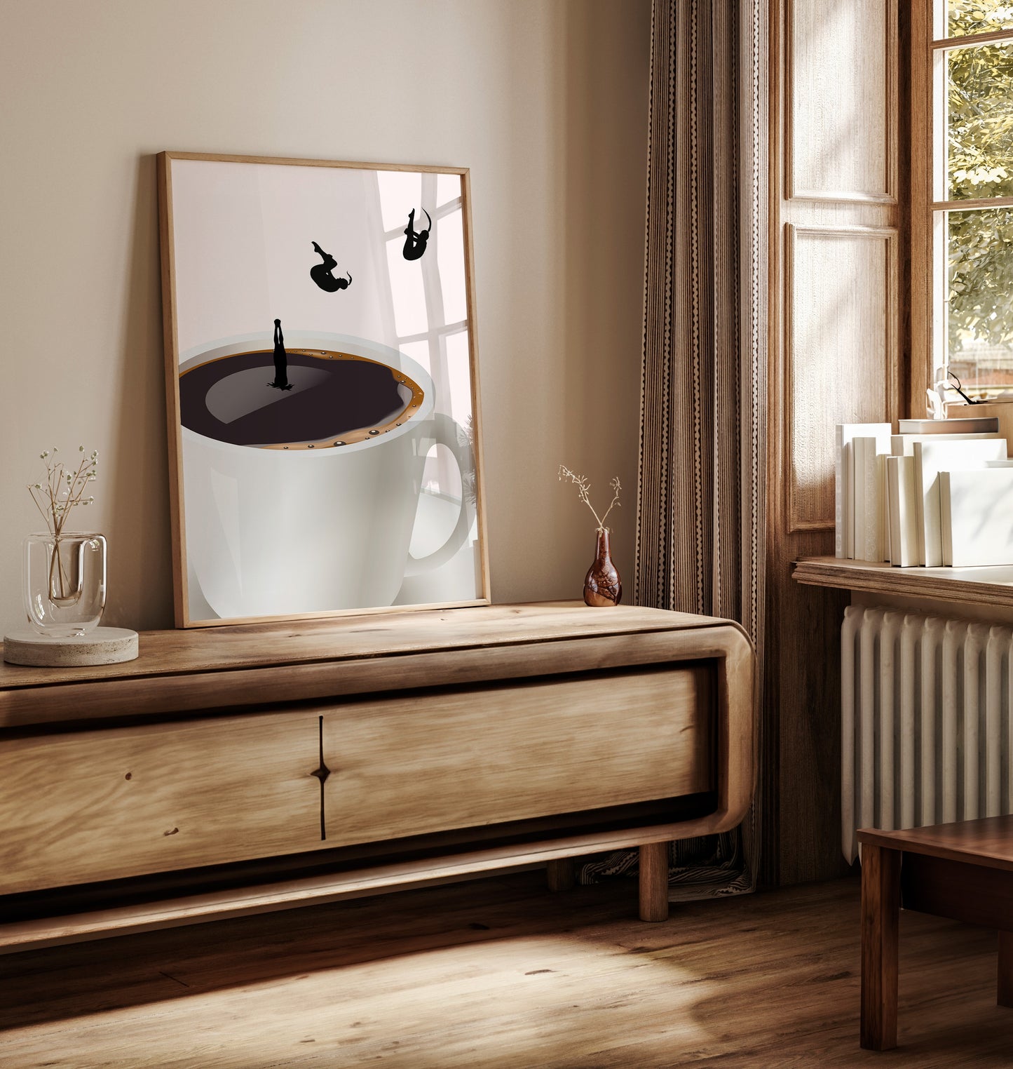 Coffee Funny Wall Art, Surreal Coffee Print — Physical Poster (A7)