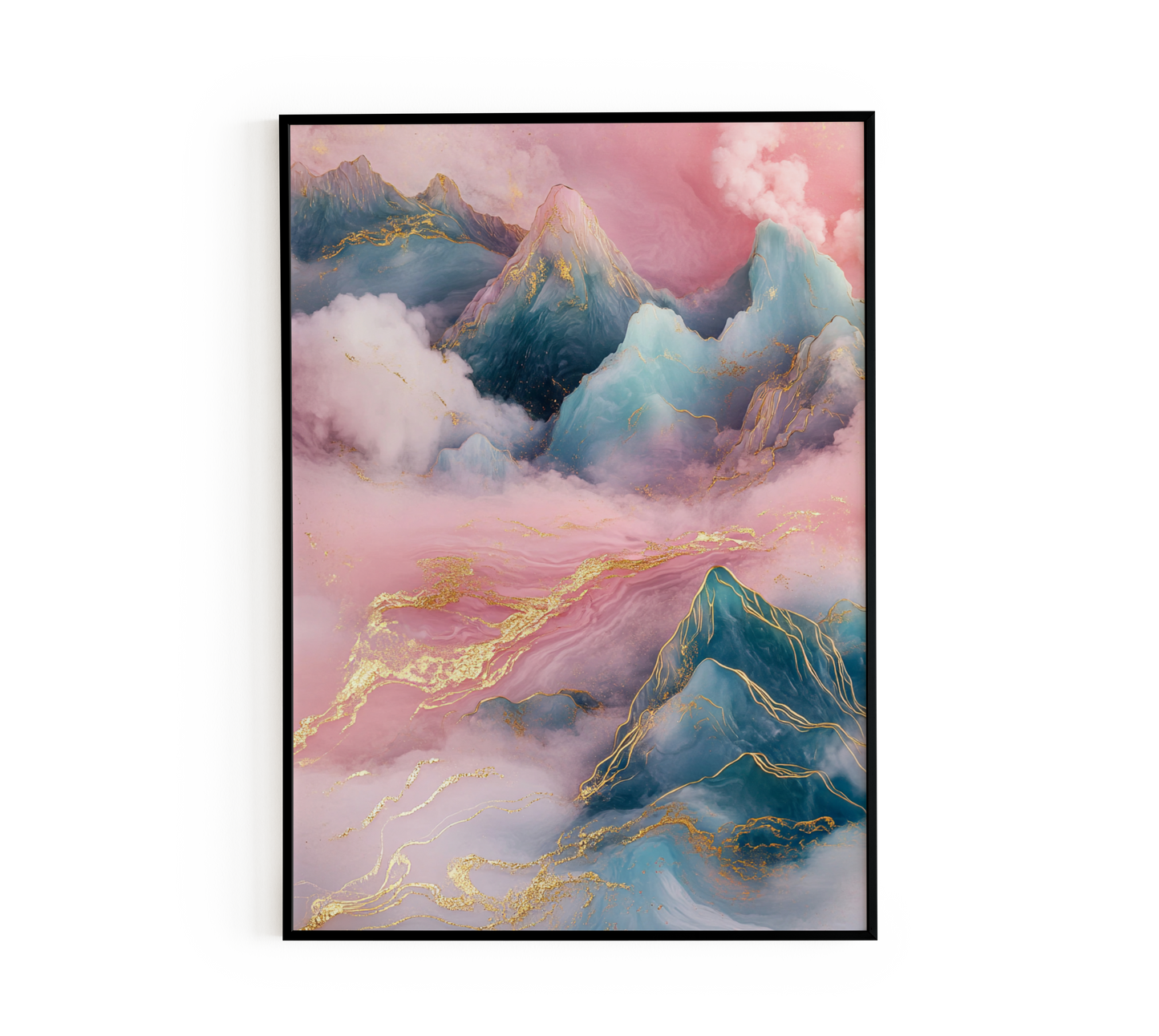 Gold and Teal Mountain Landscape Poster