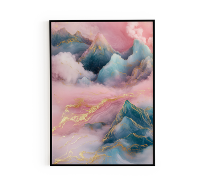 Gold and Teal Mountain Landscape Poster