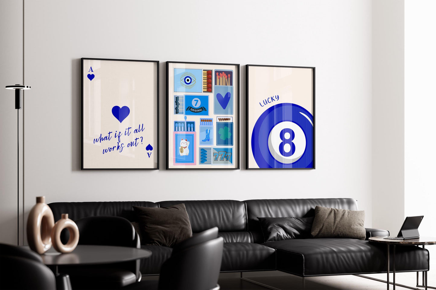 Vintage Blue Matchbox “Lucky You” Set of 3 — Digital Poster (B132)