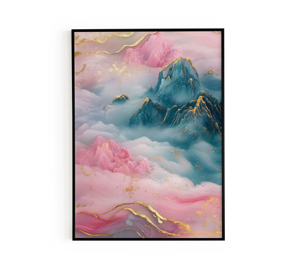 Majestic Blue and Gold Mountain Poster