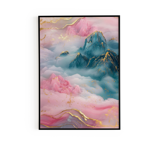 Majestic Blue and Gold Mountain Poster