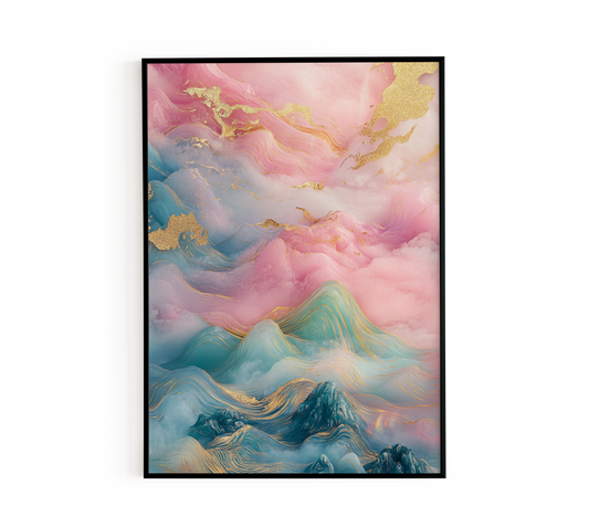 Ethereal Pink and Teal Abstract Landscape Poster
