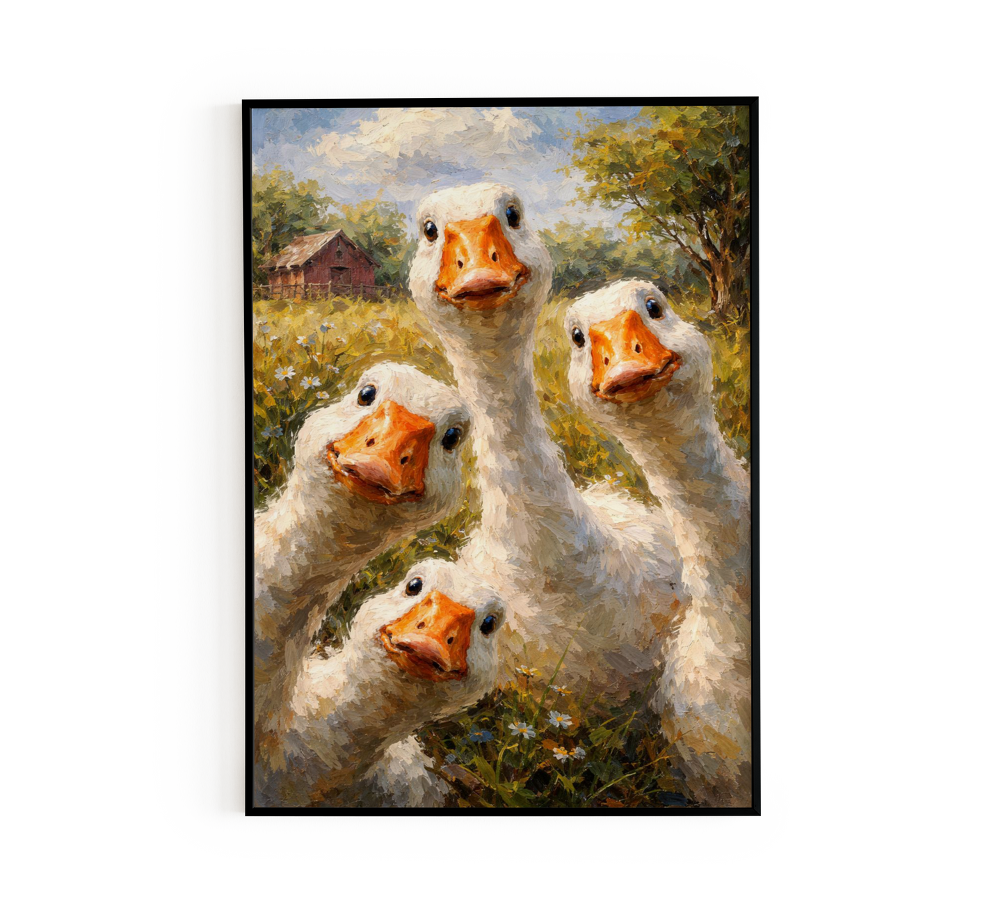 Curious White Geese Portrait Poster