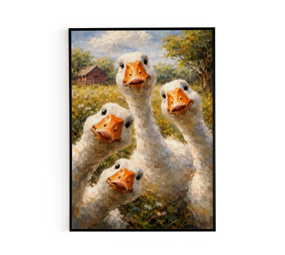 Curious White Geese Portrait Poster