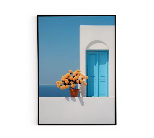 Greek Santorini Blue Door Poster