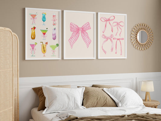 Pink Bow Poster Set, Preppy Girly Wall Art – Digital Poster