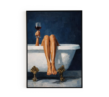 Style Painting Relaxing Bathtub Wine Poster
