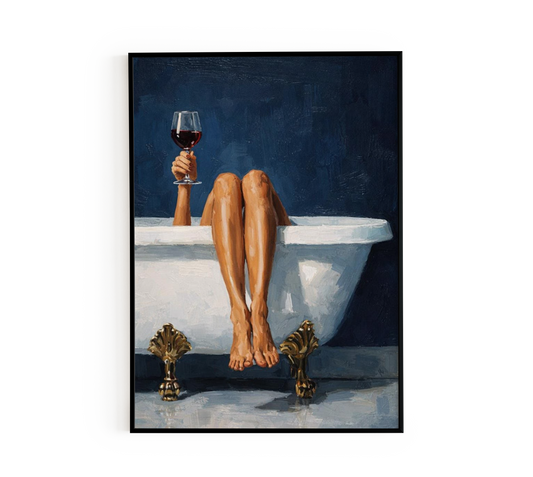 Style Painting Relaxing Bathtub Wine Poster