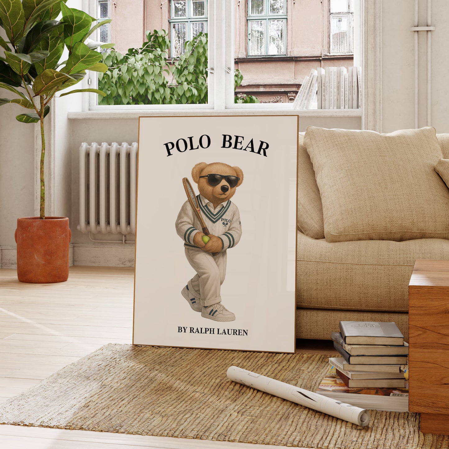 Tennis Polo Bear Poster, Sport Bear Print – Physical Print (D52)