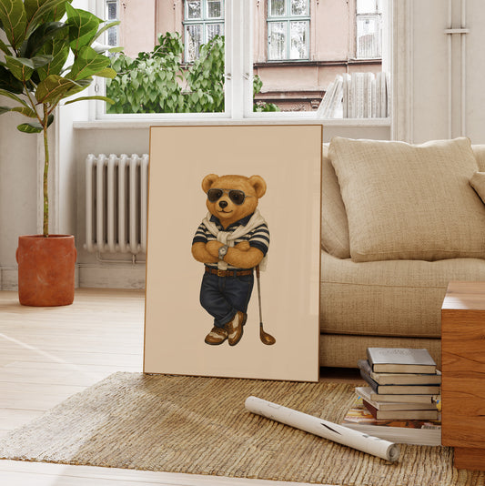 Polo Bear Poster, Golf Bear Print – Physical Print (D48.1)