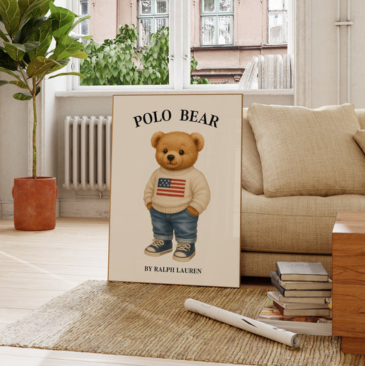 USA Polo Bear Poster, Cute Bear Print – Physical Print (D58)