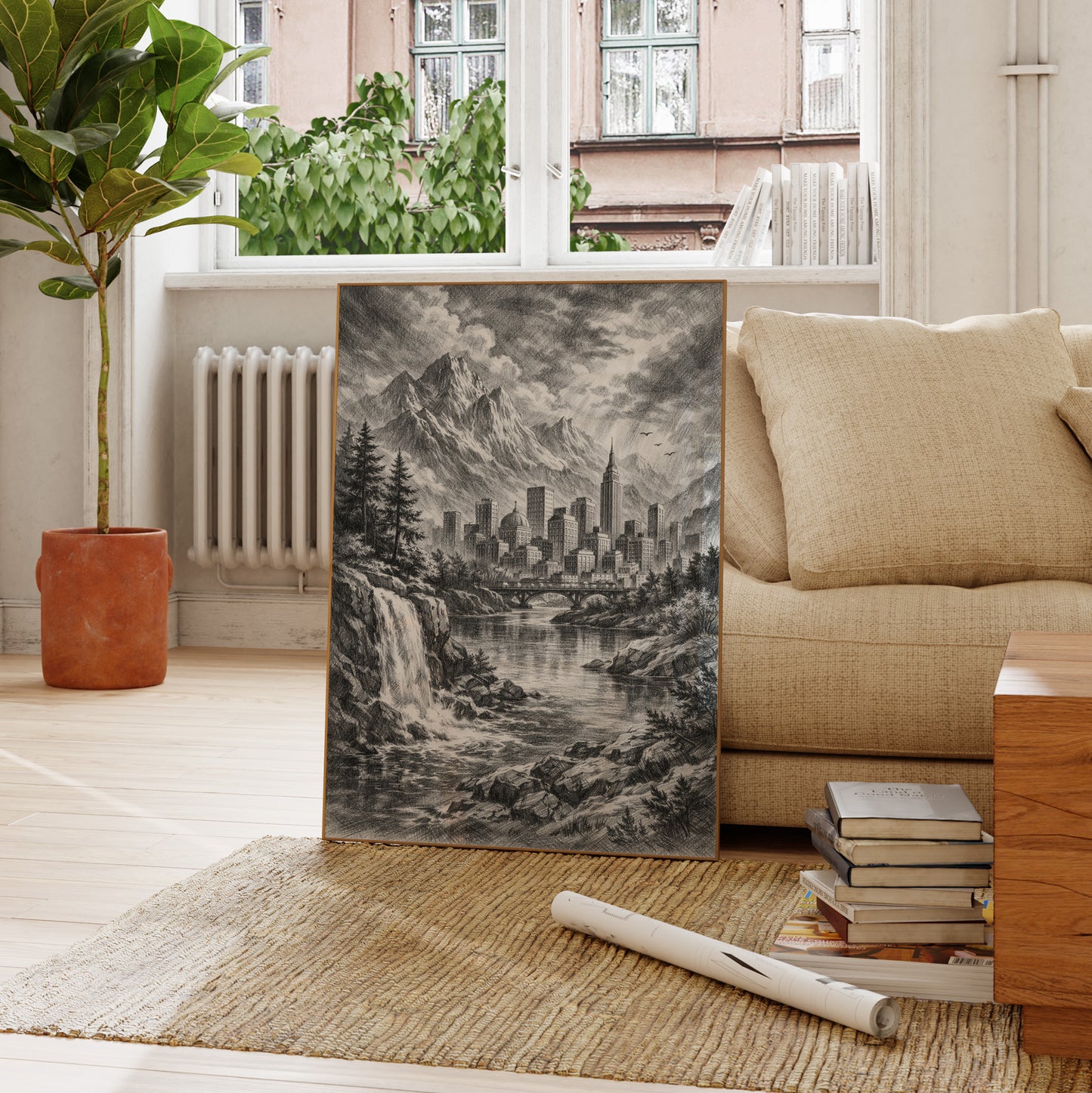 Graphite Mountain Metropolis Sketch Wall Art