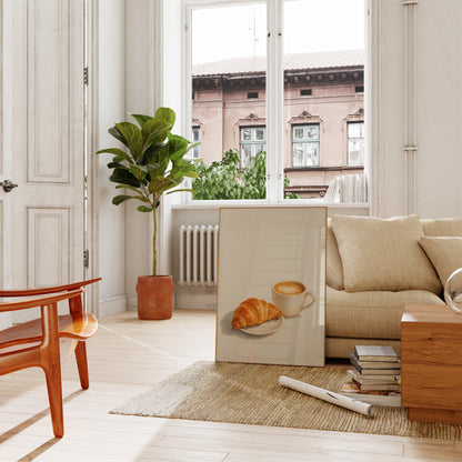 Coffee & Croissant Wall Art, Kitchen Print — Physical Poster (D20)