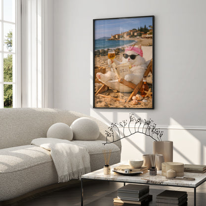 Funny "How To Be Rich" Cat Beach Poster