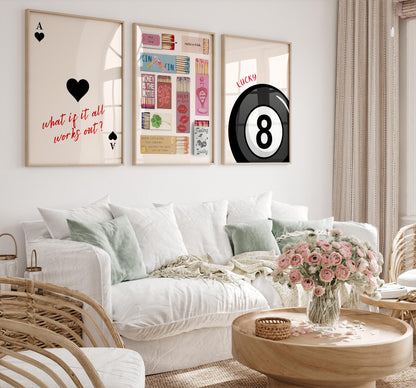 Cute Matchbox & Ace of Hearts Poster Set  – Digital Poster