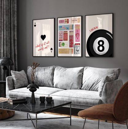 Cute Matchbox & Ace of Hearts Poster Set  – Digital Poster
