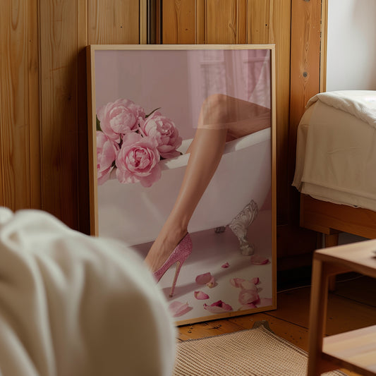 Pink Heels Bathtub Poster