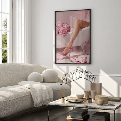 Pink Heels Bathtub Poster