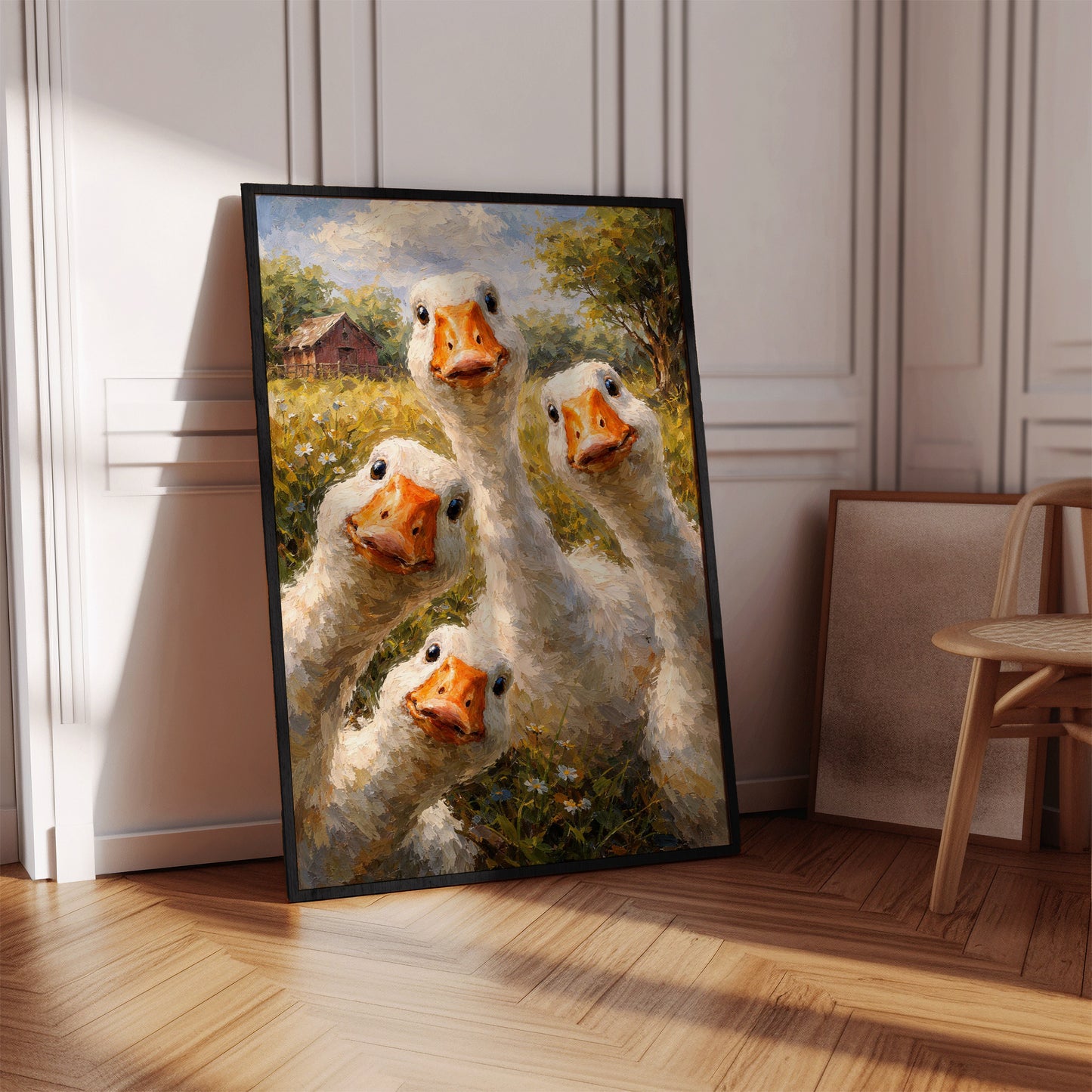 Curious White Geese Portrait Poster