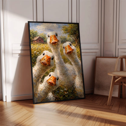 Curious White Geese Portrait Poster