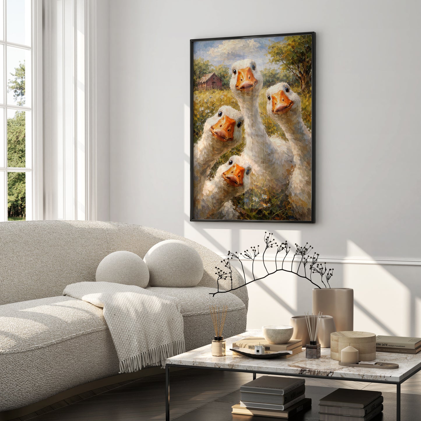 Curious White Geese Portrait Poster