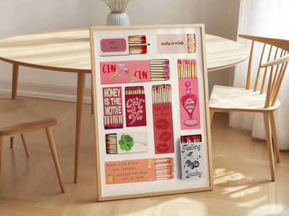 Luxury Matchbox Poster, Retro Red Wall Art – Digital Poster