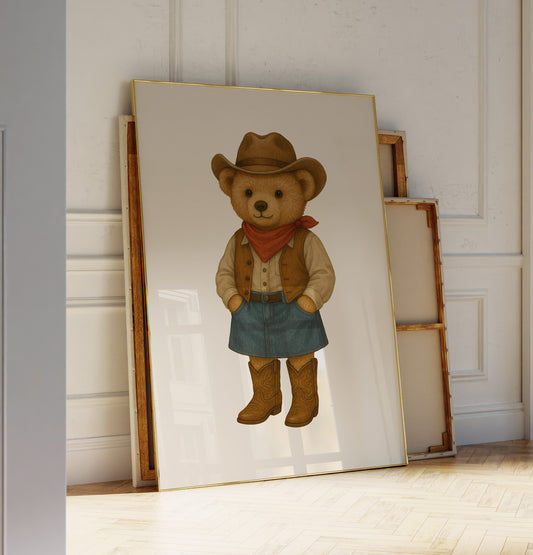 Cowgirl Bear Wall Art, Western Print — Physical Poster (D72)