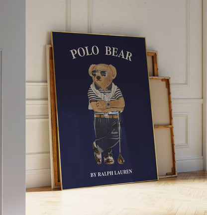 Preppy Bear Golfing Print