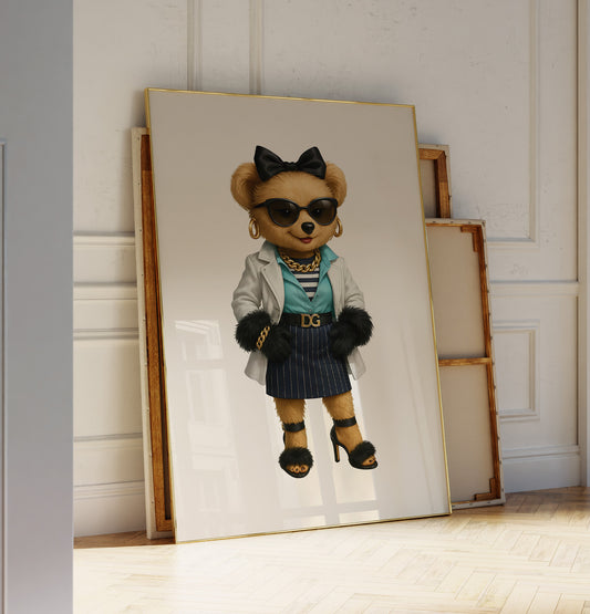 Fashion Polo Bear Wall Art, Boss Babe Print — Physical Poster (D69)