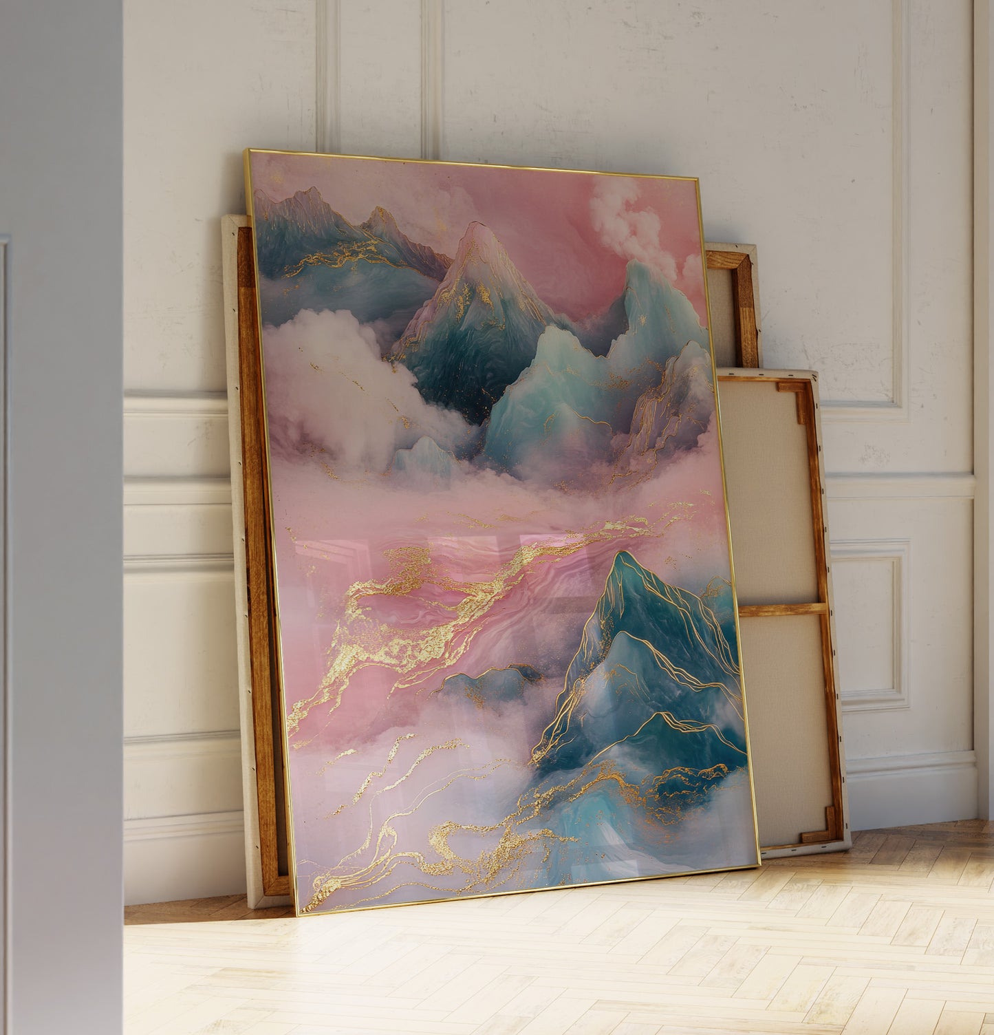 Gold and Teal Mountain Landscape Poster