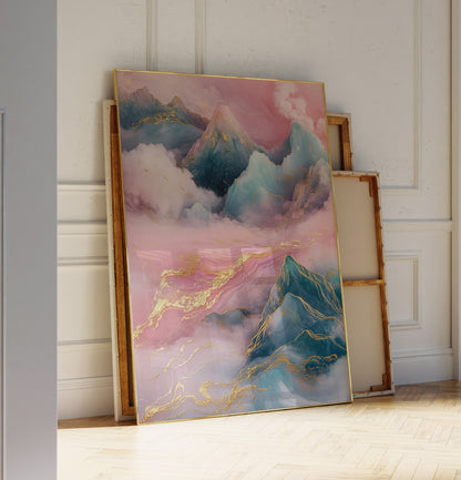 Gold and Teal Mountain Landscape Poster