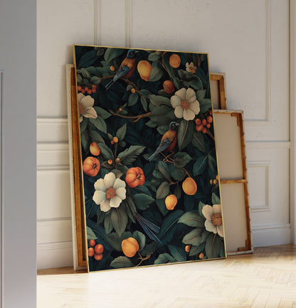 Vintage Botanical Bird & Fruit Print