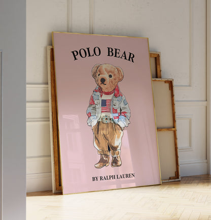 Preppy Pink Bear Wall Art
