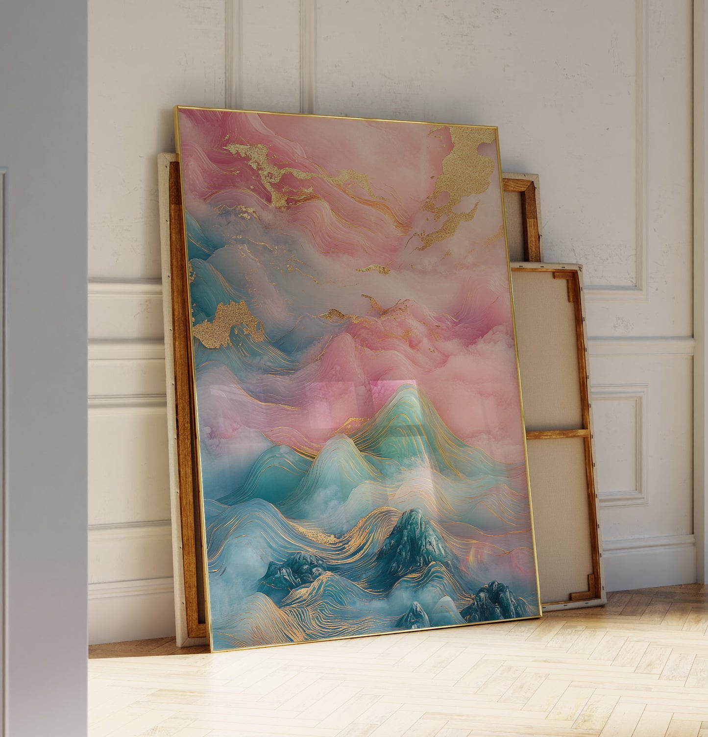 Ethereal Pink and Teal Abstract Landscape Poster