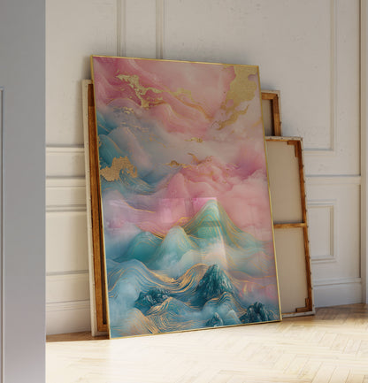 Ethereal Pink and Teal Abstract Landscape Poster