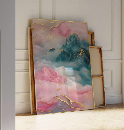 Majestic Blue and Gold Mountain Peak Poster